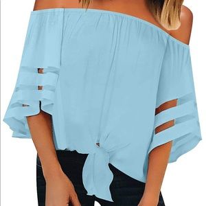 Blue off the shoulder shirt